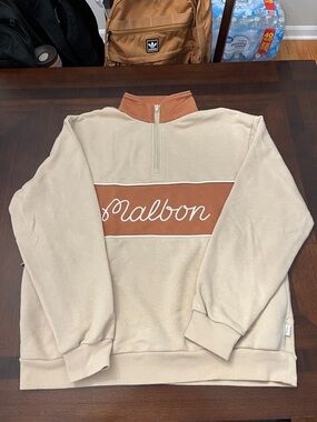 Malbon Men’s Half-Zip Pullover Sweatshirt in Beige and Rust